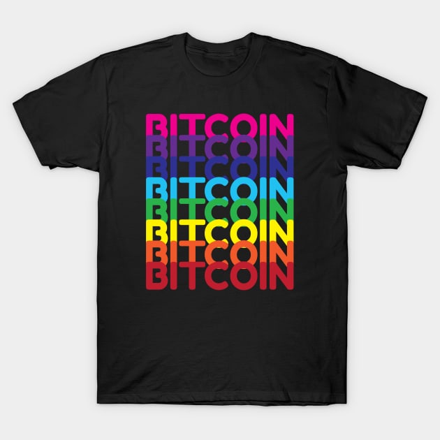 Bitcoin Cryptocurrency Colorful Text T-Shirt by MadMando Marketplace